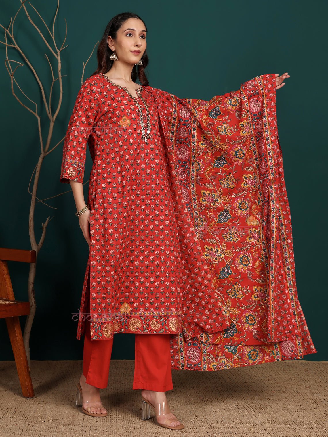 Surkh Pure Cotton Printed Stitched Suit Set With Handwork - Chowkhat Lifestyle