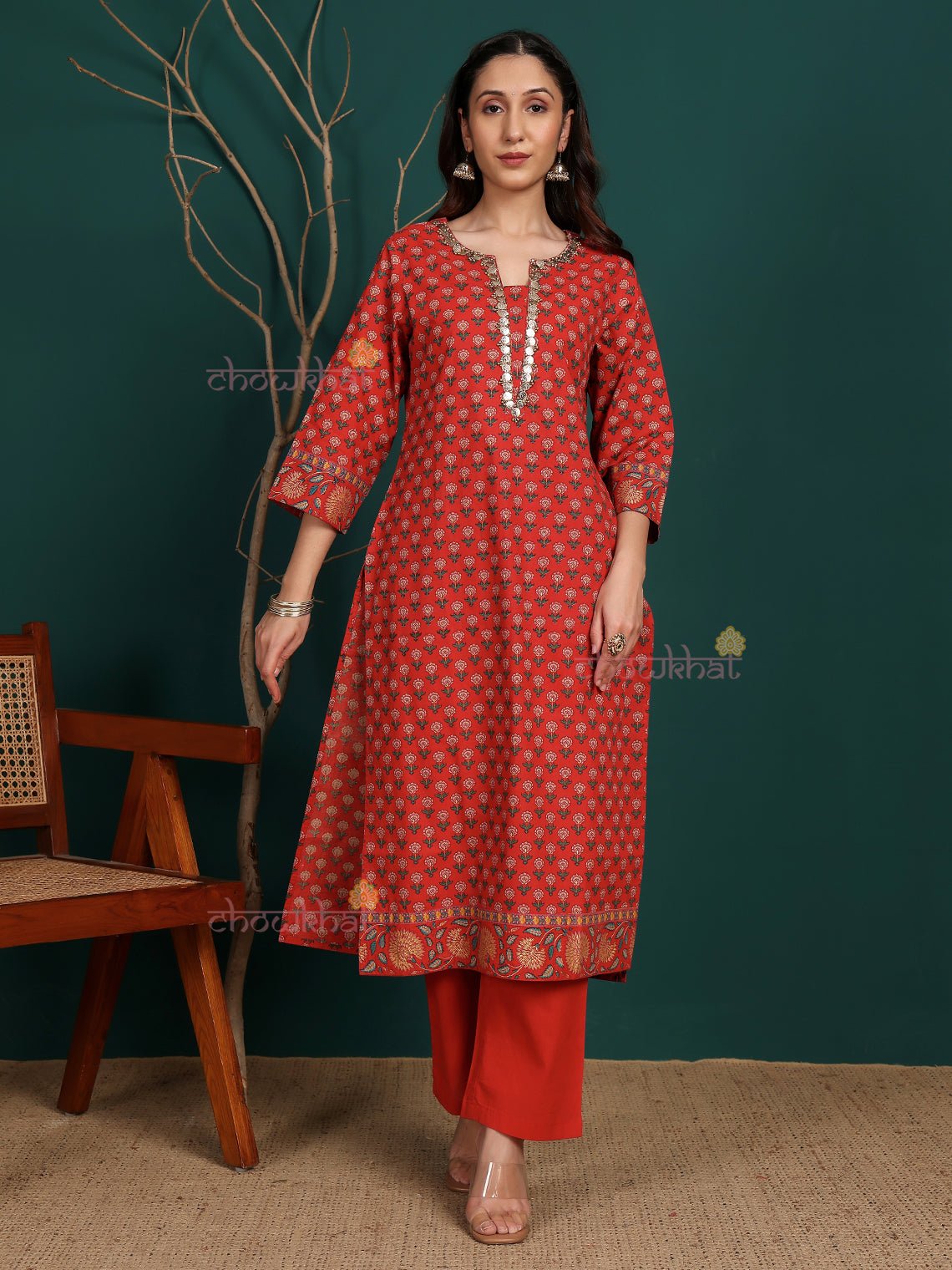 Surkh Pure Cotton Printed Stitched Suit Set With Handwork - Chowkhat Lifestyle