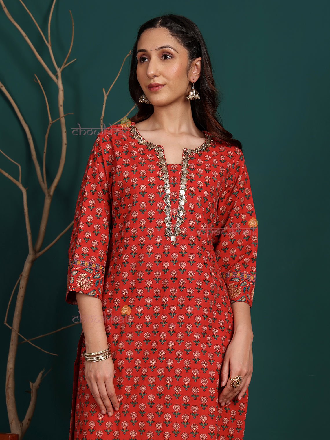 Surkh Pure Cotton Printed Stitched Suit Set With Handwork - Chowkhat Lifestyle