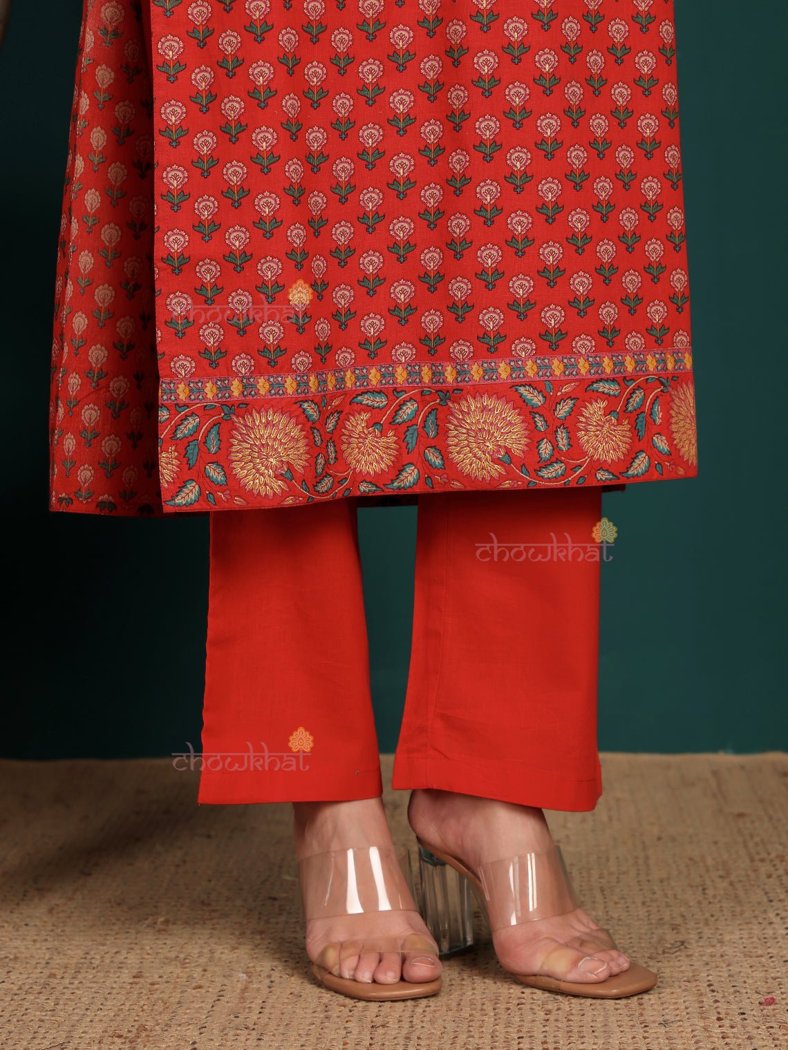 Surkh Pure Cotton Printed Stitched Suit Set With Handwork - Chowkhat Lifestyle