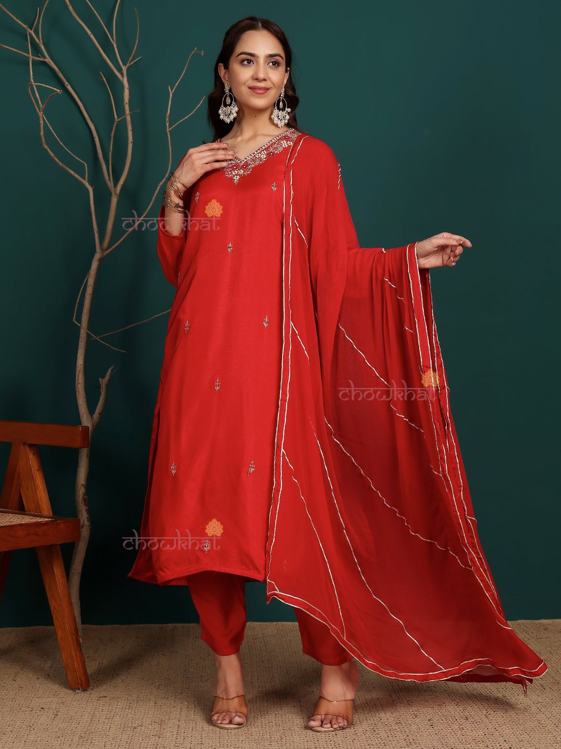 Ruhani Silk Blend Stitched Premium Suit Set with Gota & Handwork - Chowkhat Lifestyle