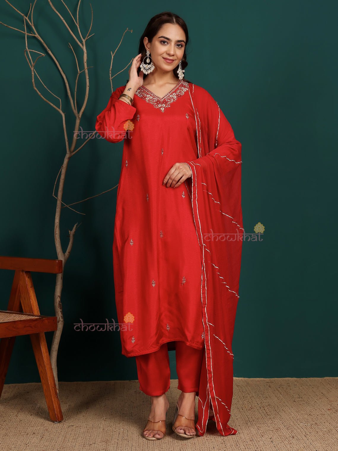 Ruhani Silk Blend Stitched Premium Suit Set with Gota & Handwork - Chowkhat Lifestyle