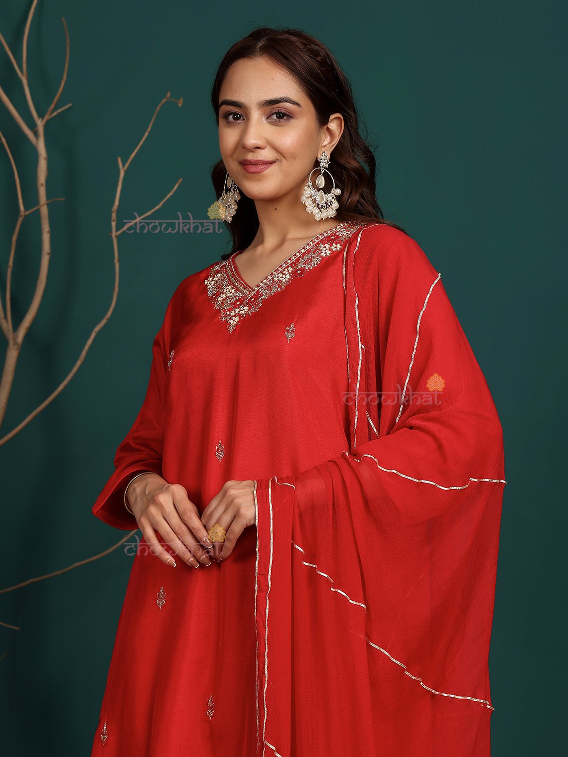 Ruhani Silk Blend Stitched Premium Suit Set with Gota & Handwork - Chowkhat Lifestyle