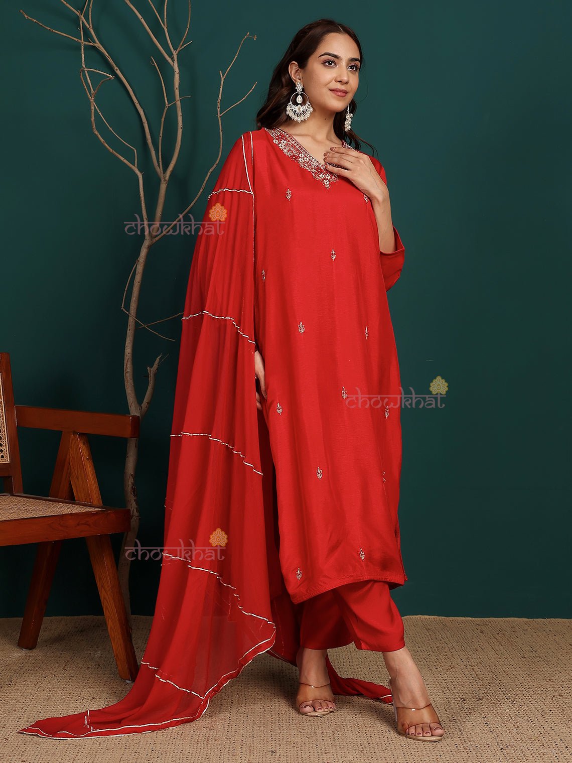 Ruhani Silk Blend Stitched Premium Suit Set with Gota & Handwork - Chowkhat Lifestyle