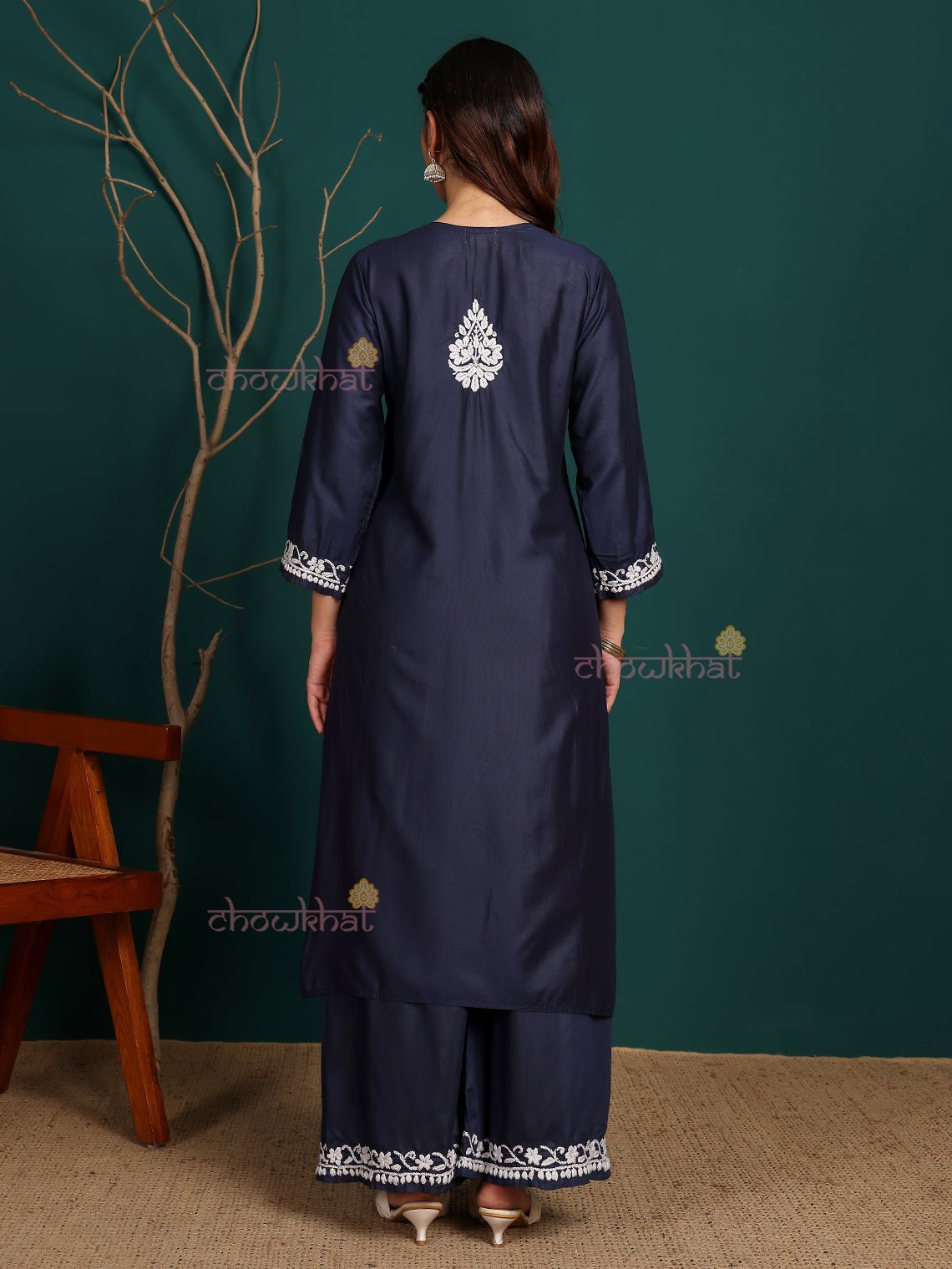 Sadiya Premium Chanderi Chikankari Kurti & Palazzo Set - Chowkhat Lifestyle