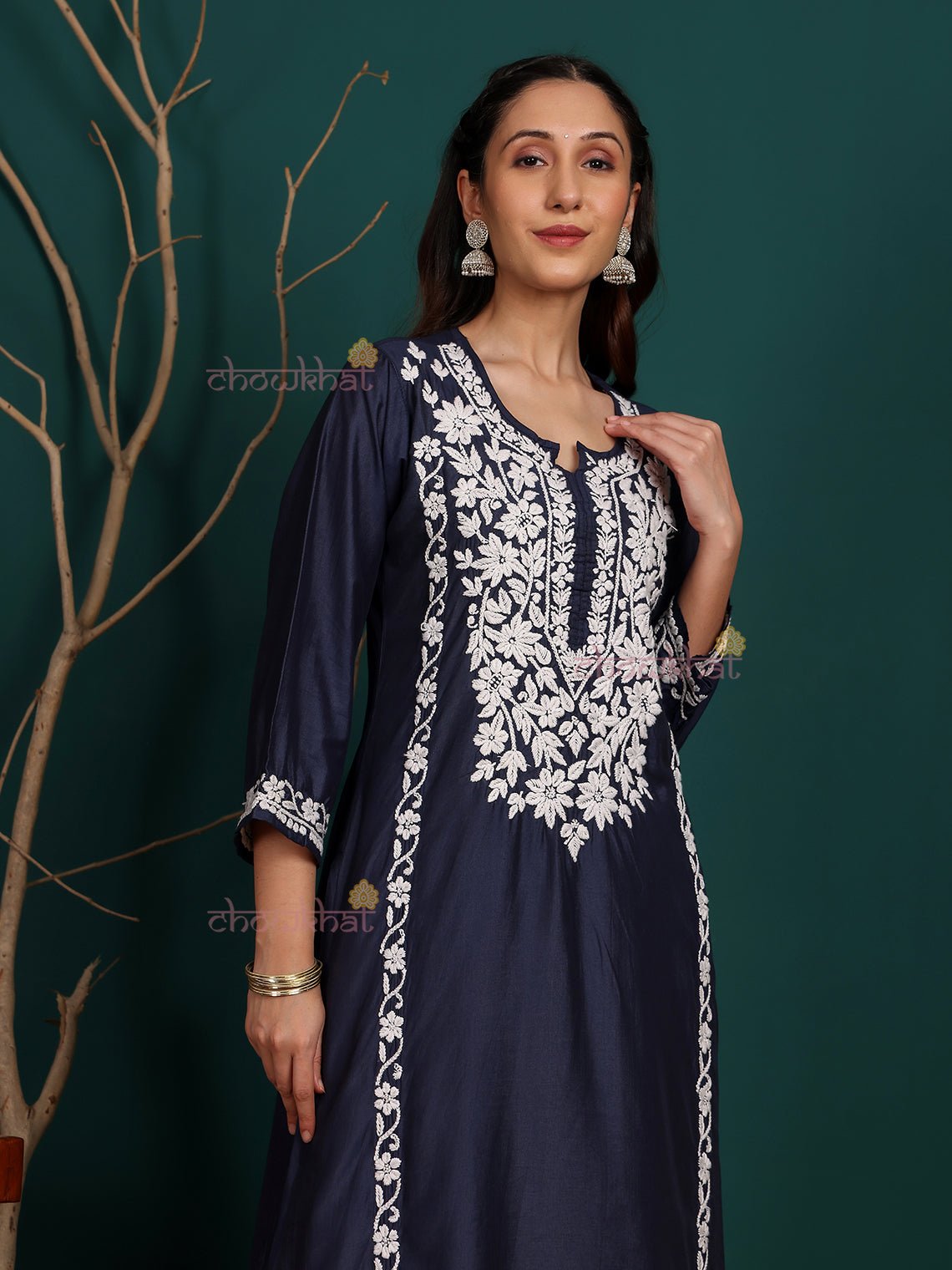 Sadiya Premium Chanderi Chikankari Kurti & Palazzo Set - Chowkhat Lifestyle