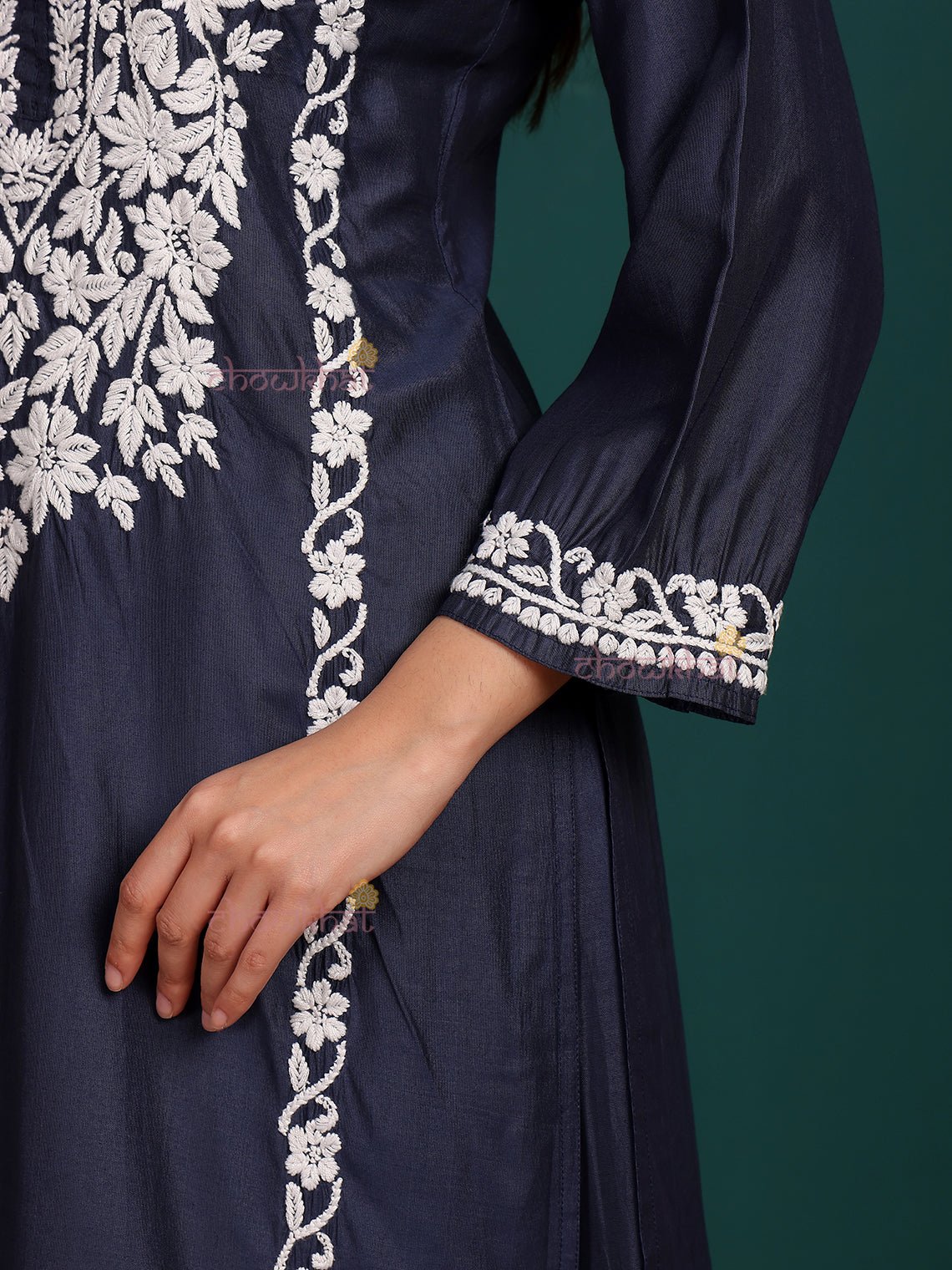 Sadiya Premium Chanderi Chikankari Kurti & Palazzo Set - Chowkhat Lifestyle