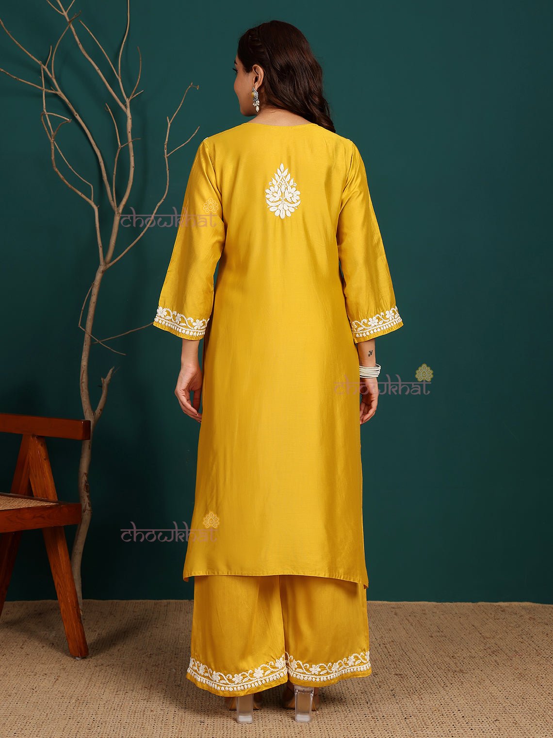 Sadiya Premium Chanderi Chikankari Kurti & Palazzo Set - Chowkhat Lifestyle