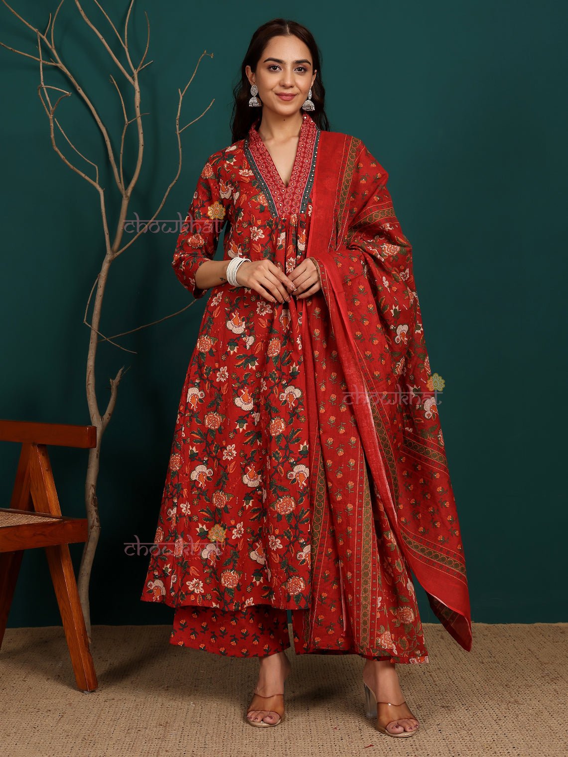 Alisha Pure Cotton Stitched Aline Suit Set with Handwork - Chowkhat Lifestyle