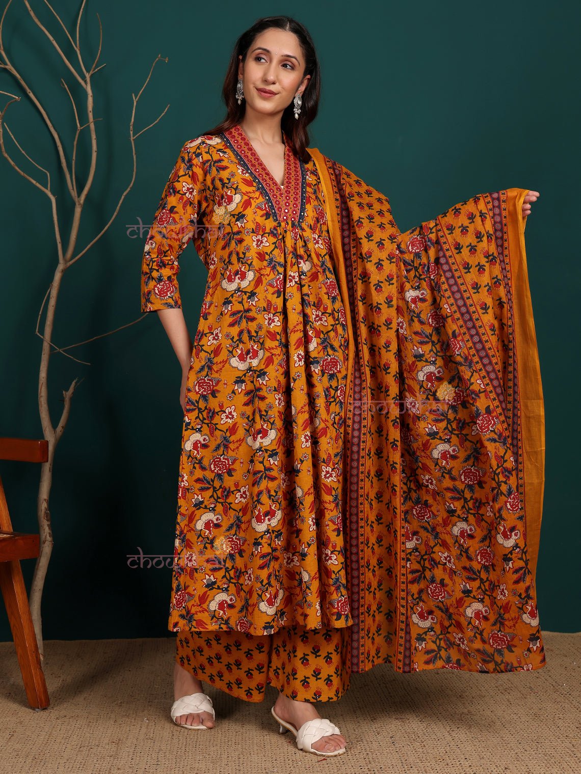 Alisha Pure Cotton Stitched Aline Suit Set with Handwork - Chowkhat Lifestyle