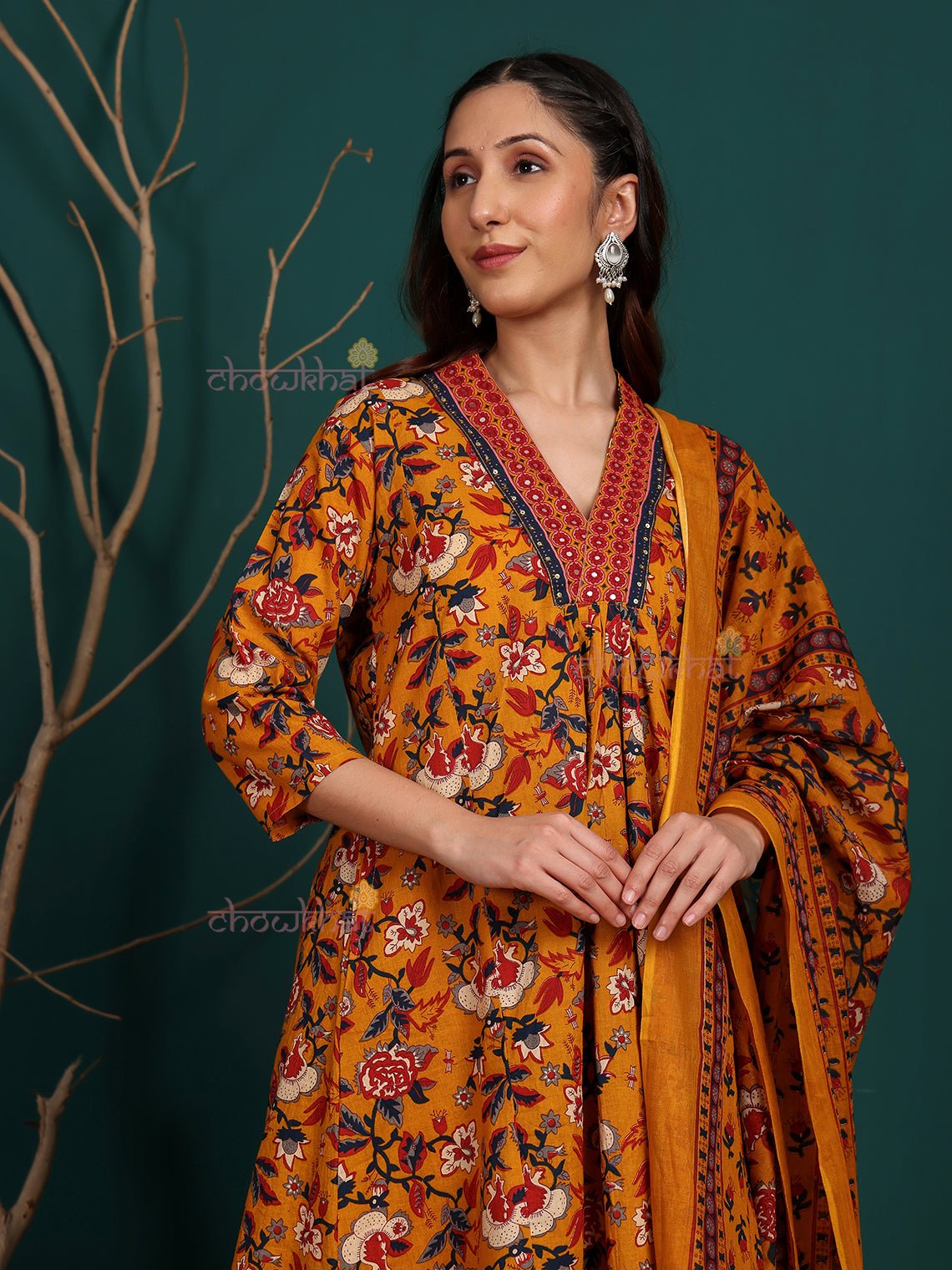 Alisha Pure Cotton Stitched Aline Suit Set with Handwork - Chowkhat Lifestyle