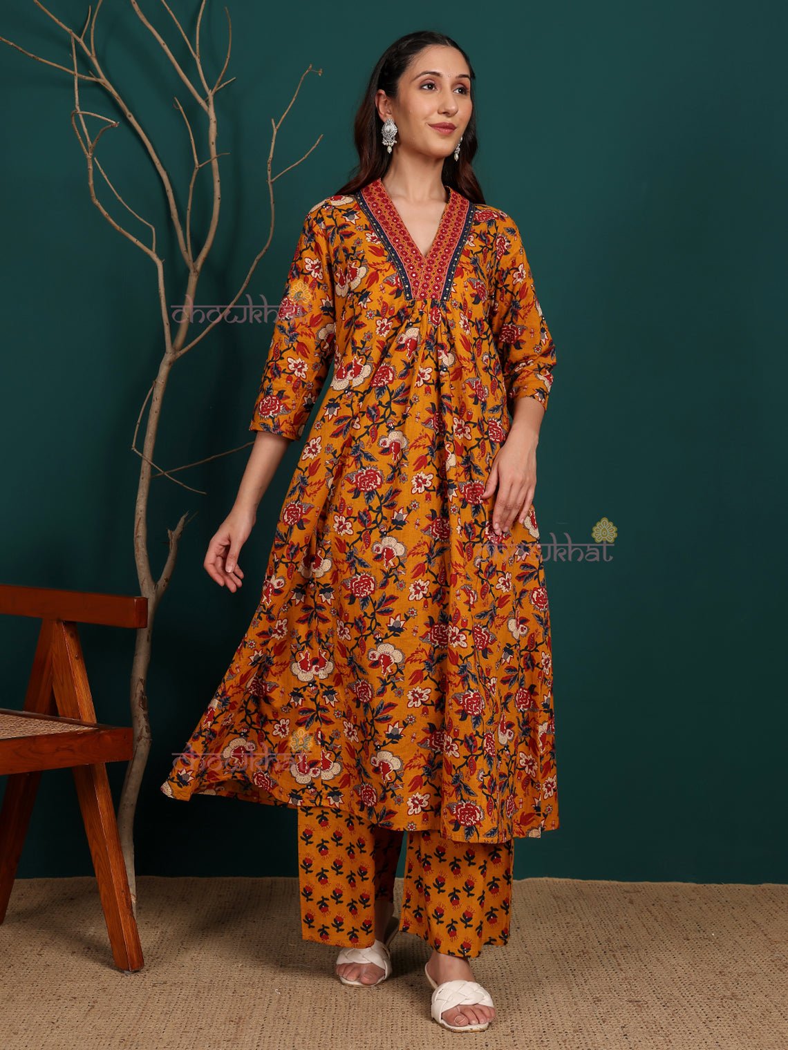 Alisha Pure Cotton Stitched Aline Suit Set with Handwork - Chowkhat Lifestyle