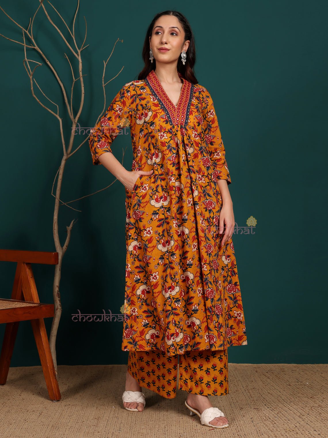 Alisha Pure Cotton Stitched Aline Suit Set with Handwork - Chowkhat Lifestyle