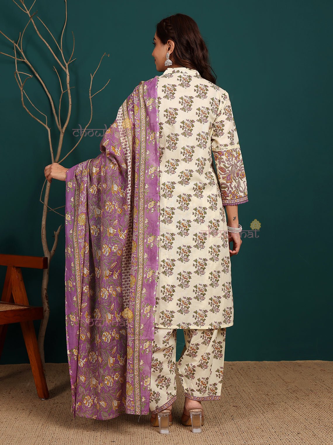 Nish Pure Cotton Printed Sticthed Suit Set With Handwork - Chowkhat Lifestyle