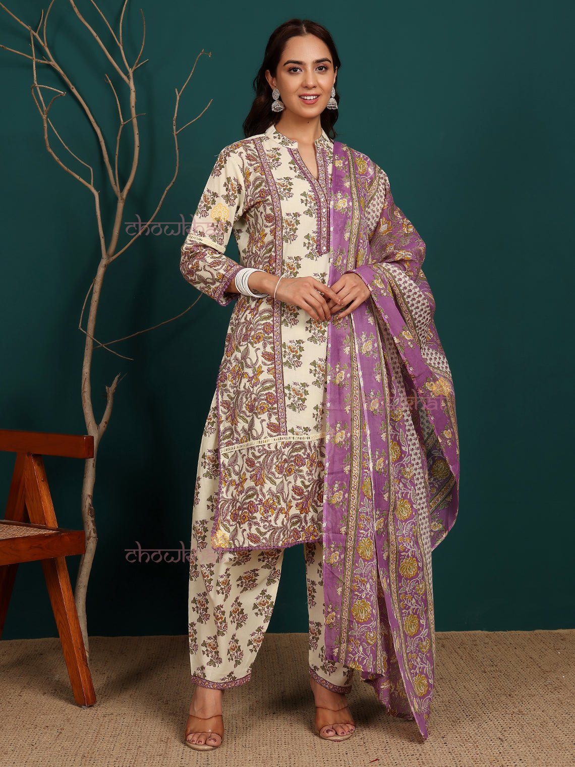 Nish Pure Cotton Printed Sticthed Suit Set With Handwork - Chowkhat Lifestyle