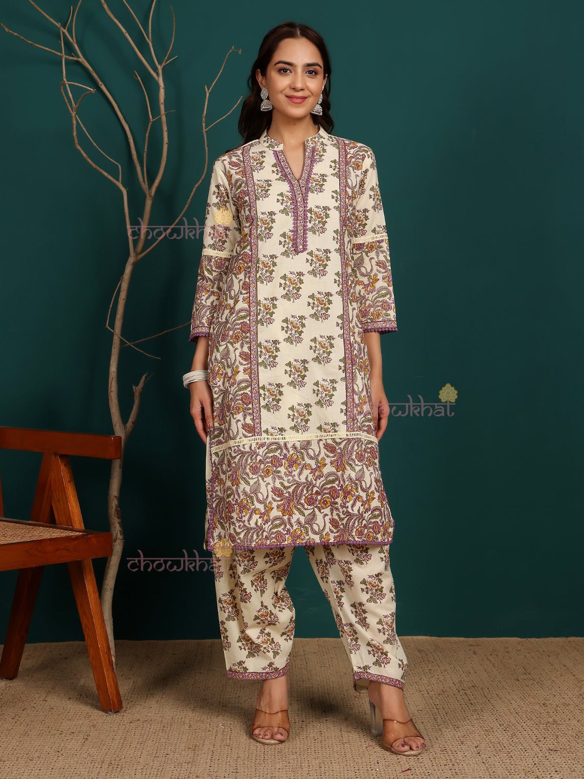 Nish Pure Cotton Printed Sticthed Suit Set With Handwork - Chowkhat Lifestyle