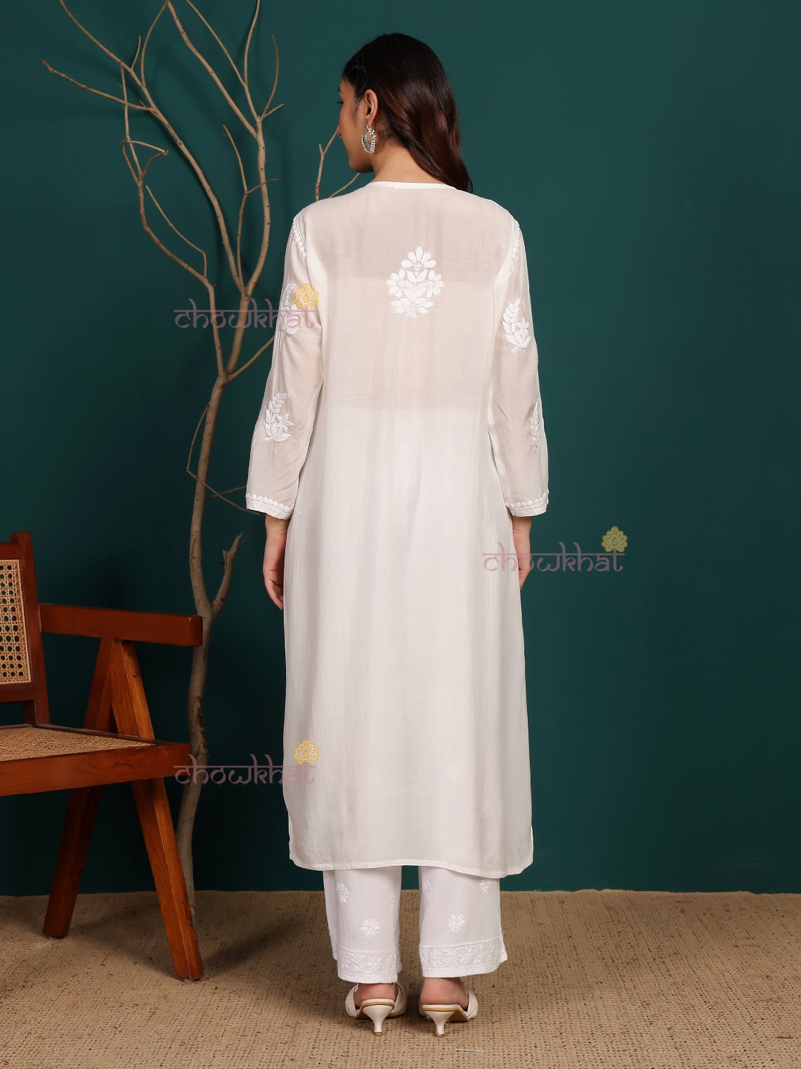 Saanvi Muslin Hand Embroidered Chikankari Kurti - Chowkhat Lifestyle