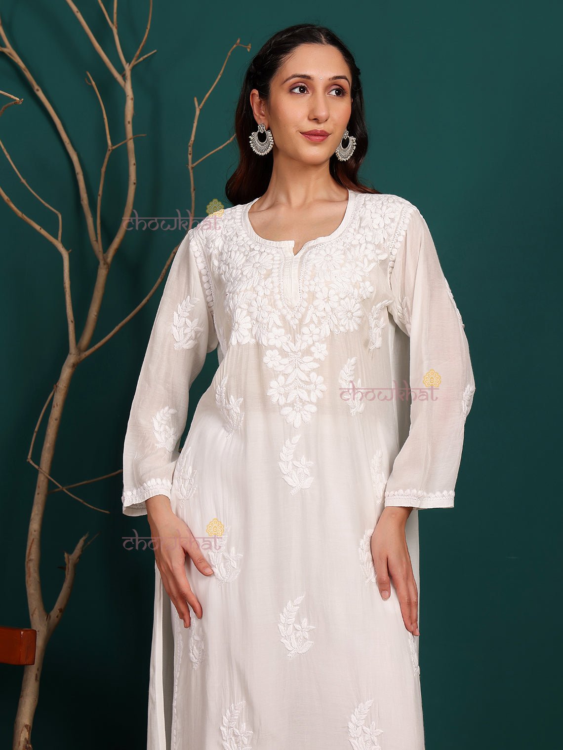 Saanvi Muslin Hand Embroidered Chikankari Kurti - Chowkhat Lifestyle