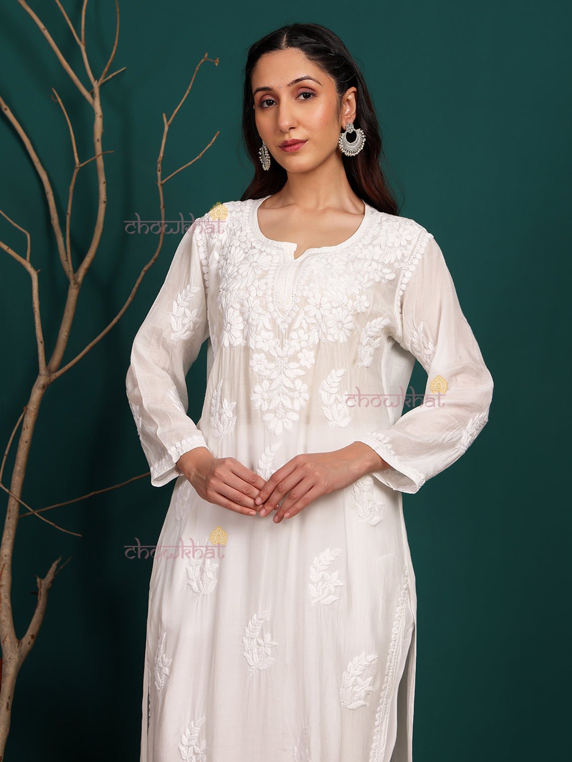 Saanvi Muslin Hand Embroidered Chikankari Kurti - Chowkhat Lifestyle