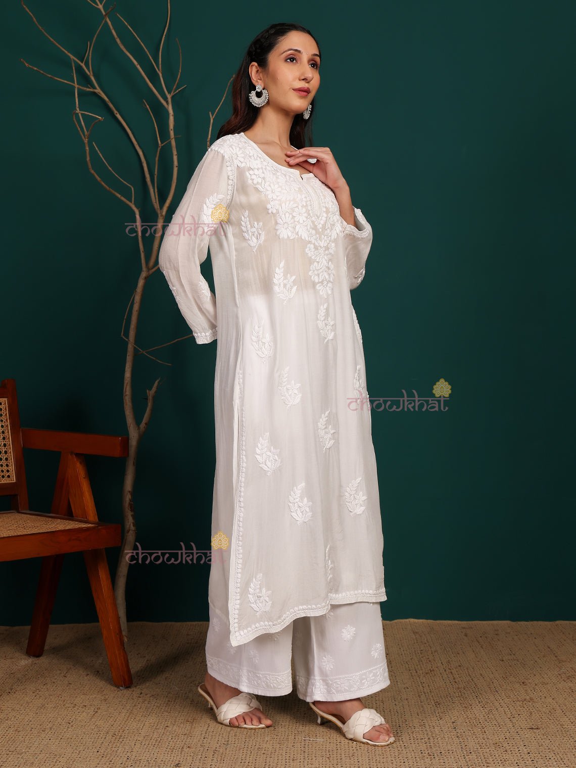 Saanvi Muslin Hand Embroidered Chikankari Kurti - Chowkhat Lifestyle