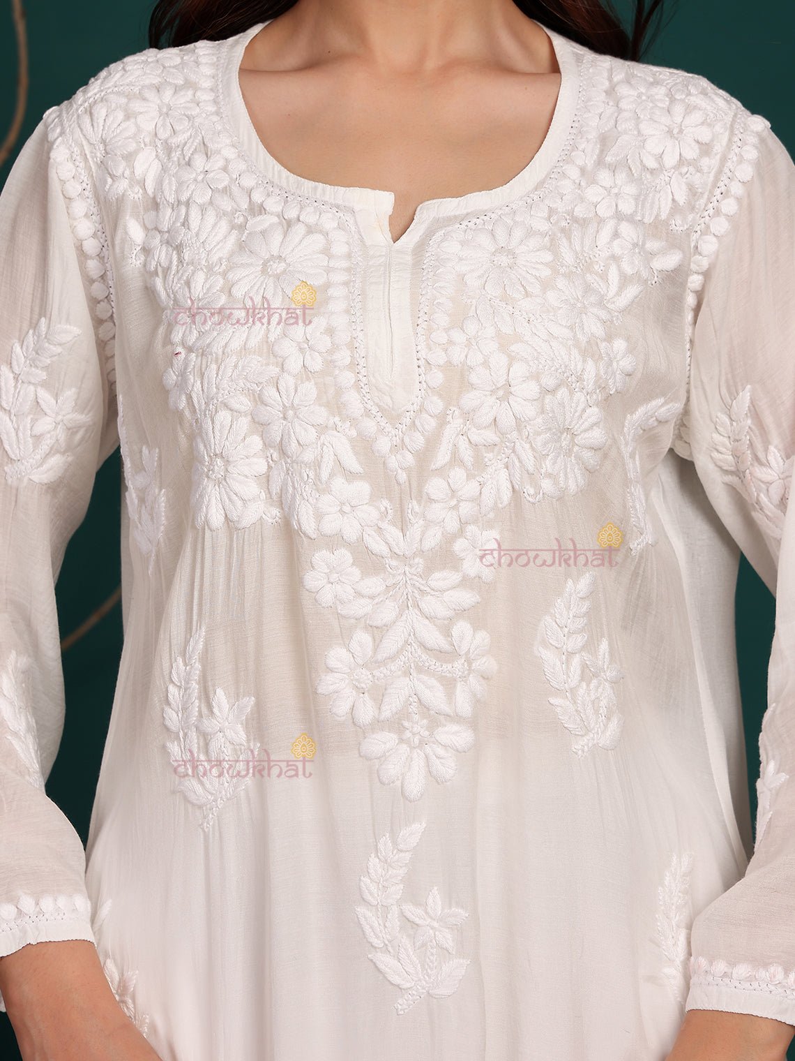 Saanvi Muslin Hand Embroidered Chikankari Kurti - Chowkhat Lifestyle