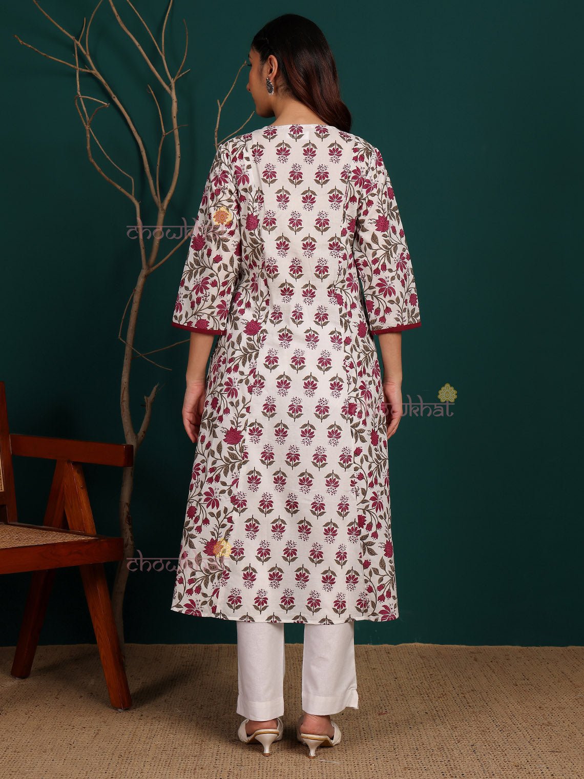 Deeva Hand Printed Nyra Style Cotton Long Kurti with Pocket - Chowkhat Lifestyle