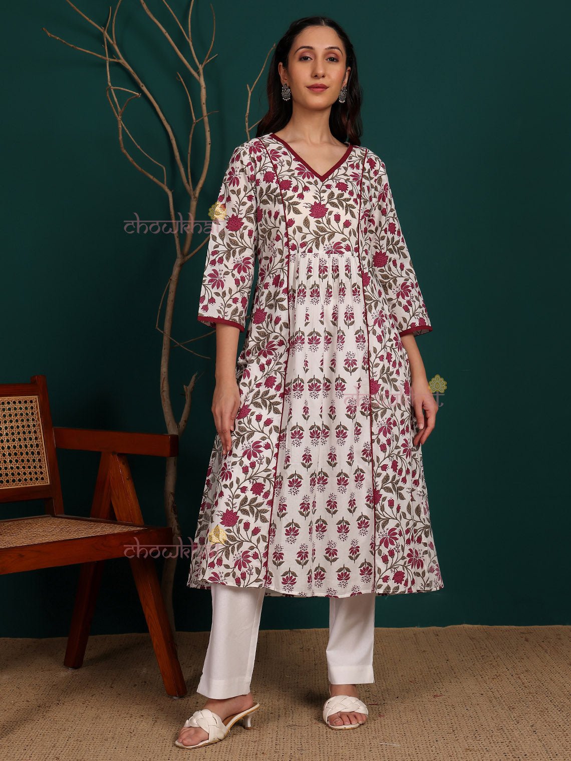 Deeva Hand Printed Nyra Style Cotton Long Kurti with Pocket - Chowkhat Lifestyle