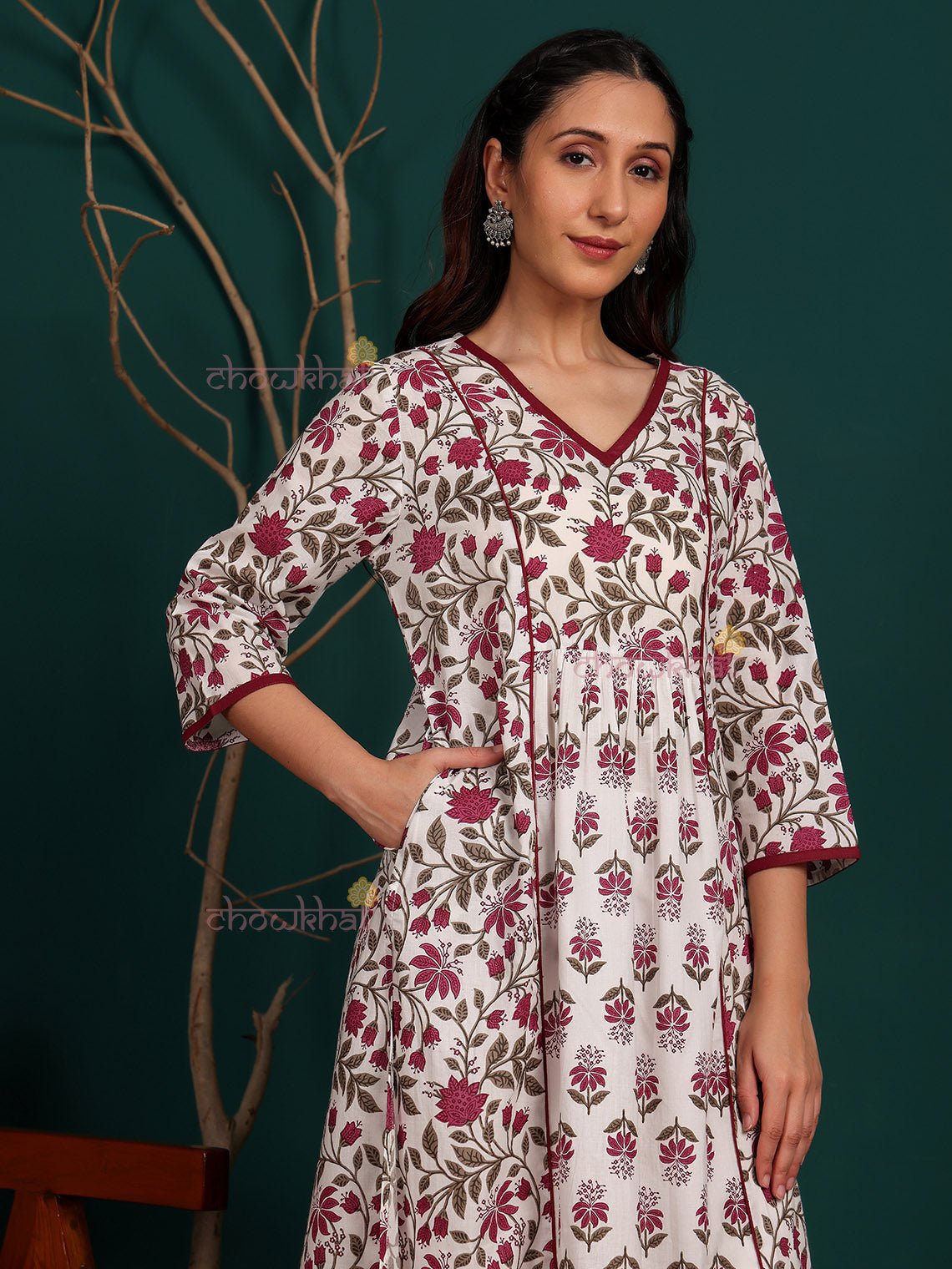 Deeva Hand Printed Nyra Style Cotton Long Kurti with Pocket - Chowkhat Lifestyle