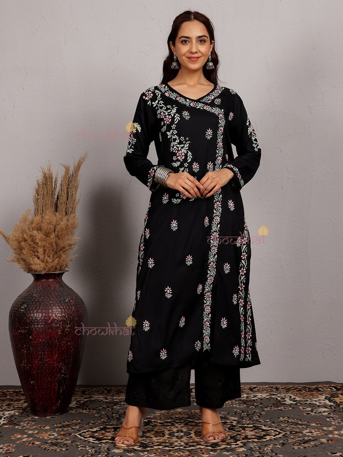 Irya Angrakha Premium Rayon Multi Color Chikankari Kurti - Chowkhat Lifestyle