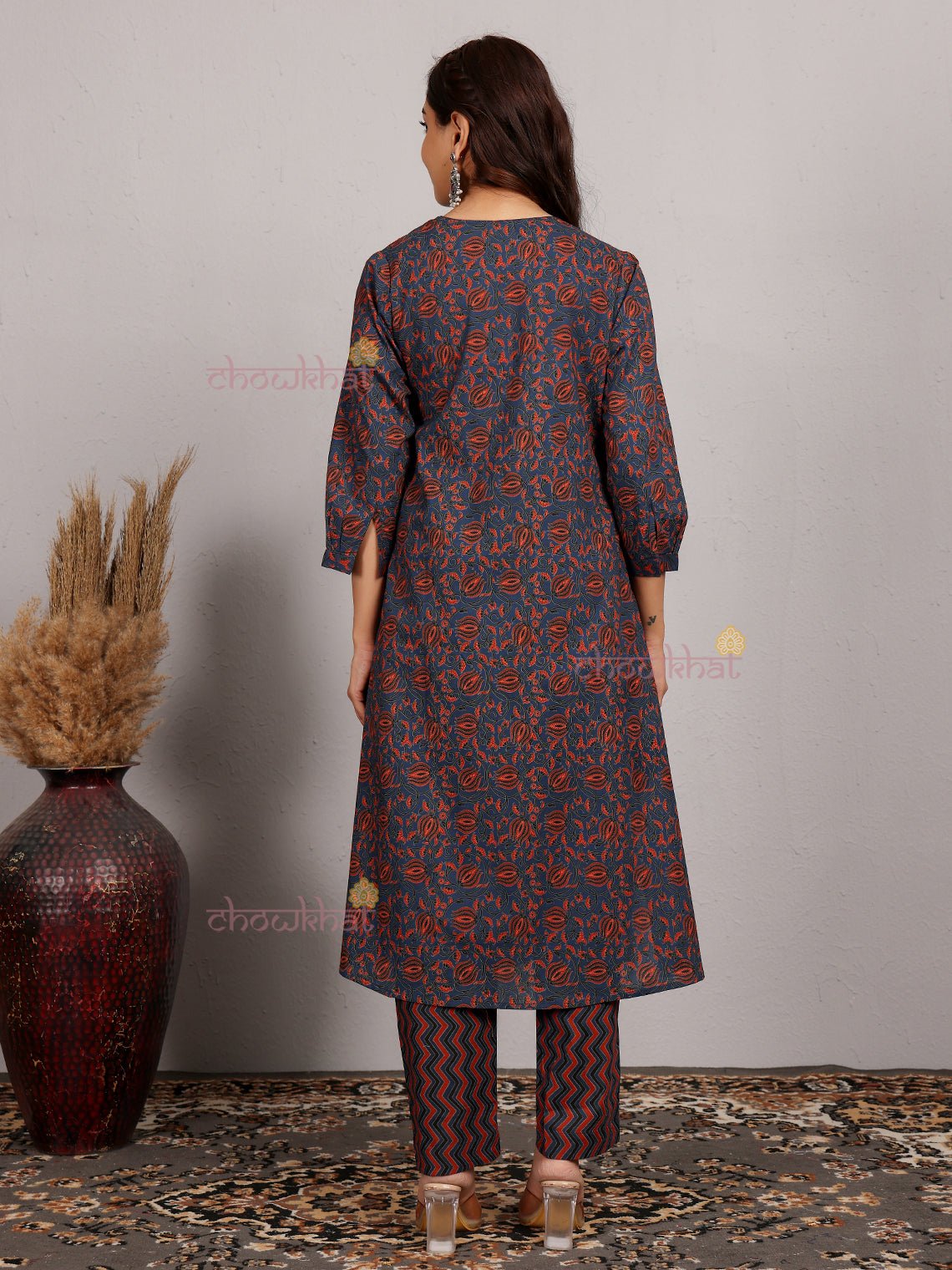 Akshara Angrakha Printed Cotton Kurti & Pants set With Handwork - Chowkhat Lifestyle