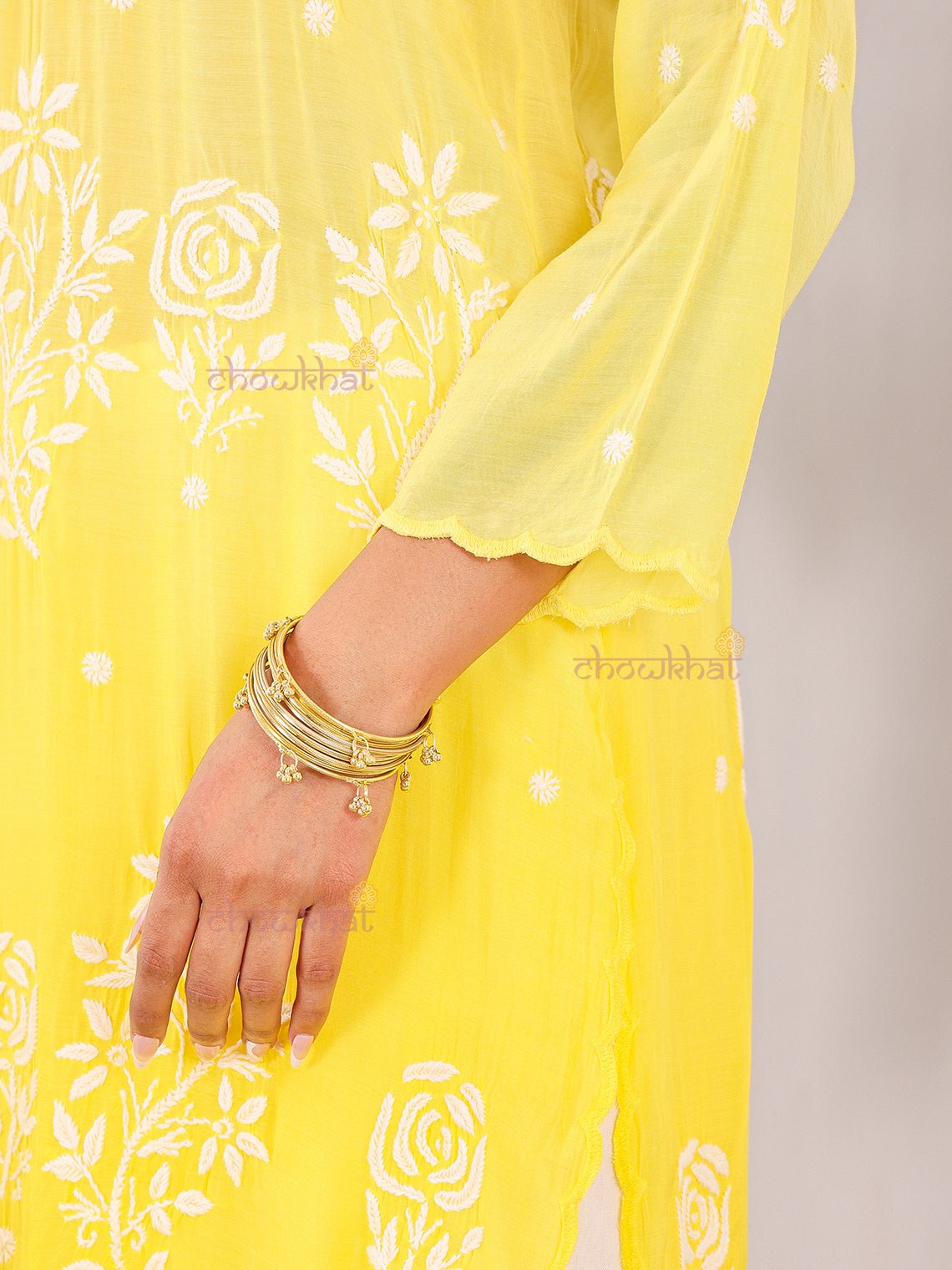 Rooh Premium Muslin Long Chikankati Scalloped Kurti - Chowkhat Lifestyle