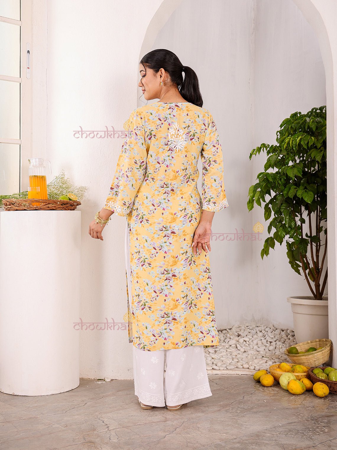Ishani Rayon Printed Straight Chikankari Kurti - Chowkhat Lifestyle