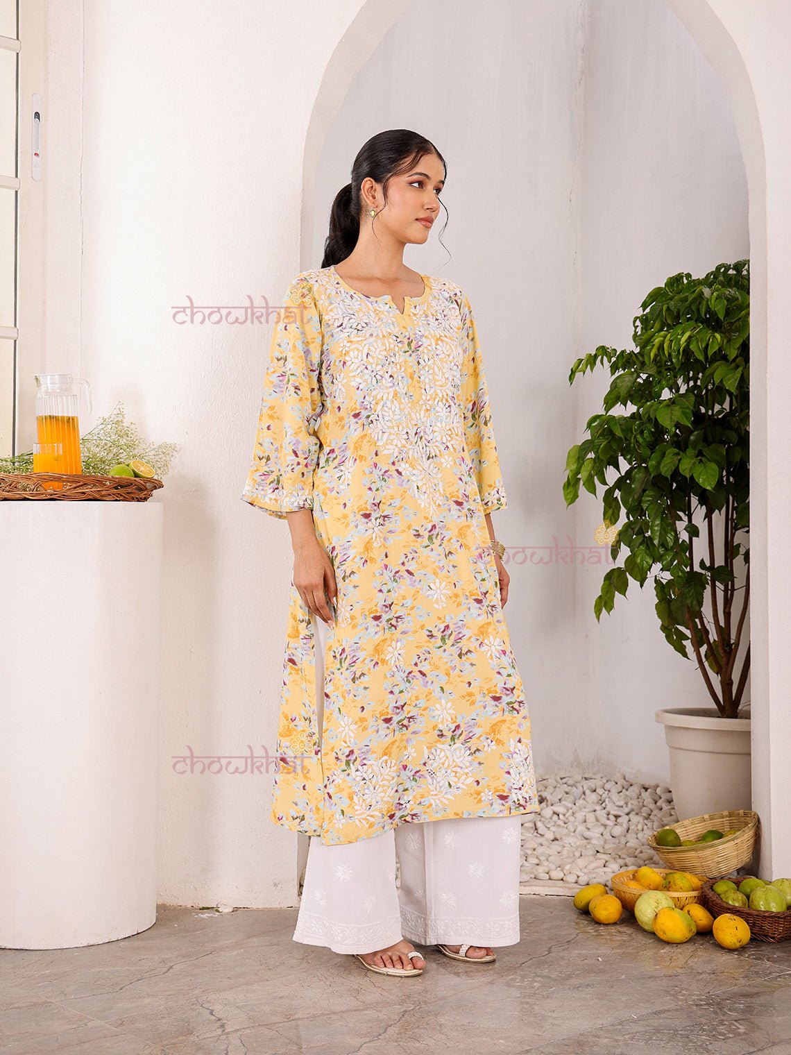 Ishani Rayon Printed Straight Chikankari Kurti - Chowkhat Lifestyle