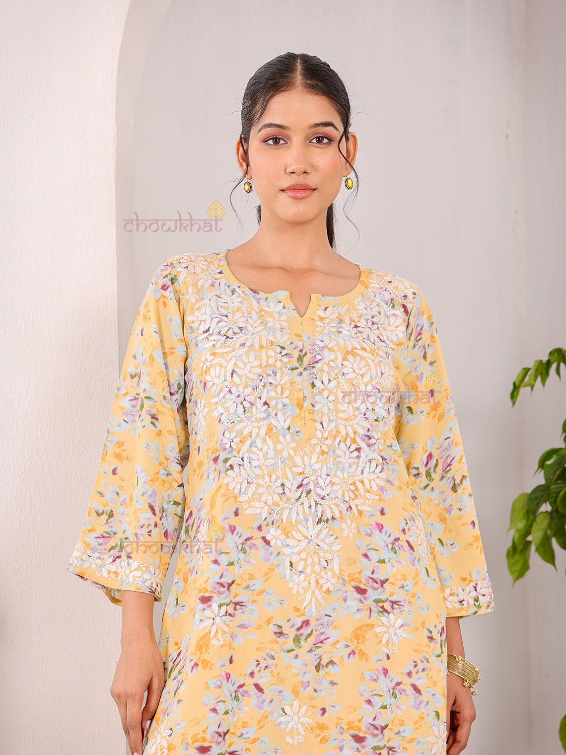 Ishani Rayon Printed Straight Chikankari Kurti - Chowkhat Lifestyle