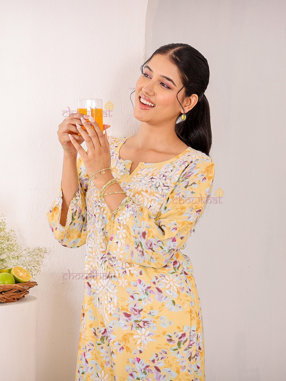 Ishani Rayon Printed Straight Chikankari Kurti - Chowkhat Lifestyle