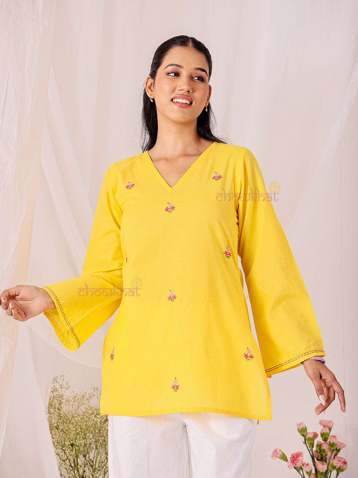 Kesar Hand Embroidered Short Cotton Kurti