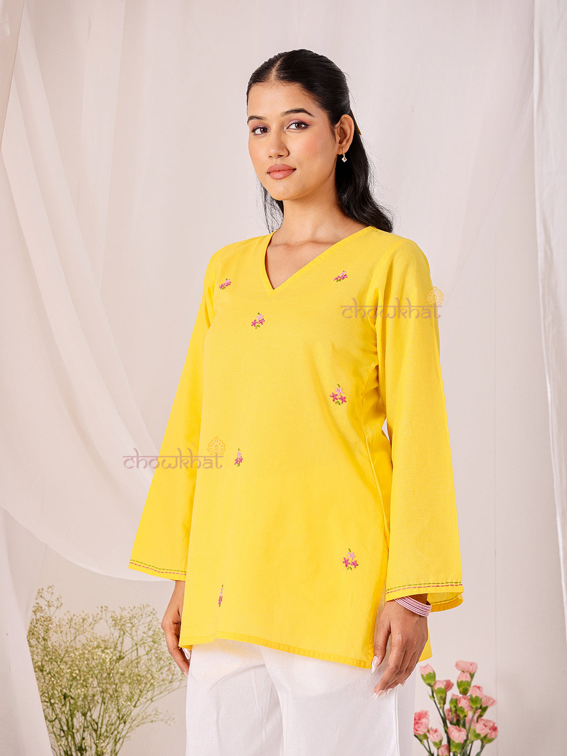 Kesar Hand Embroidered Short Cotton Kurti