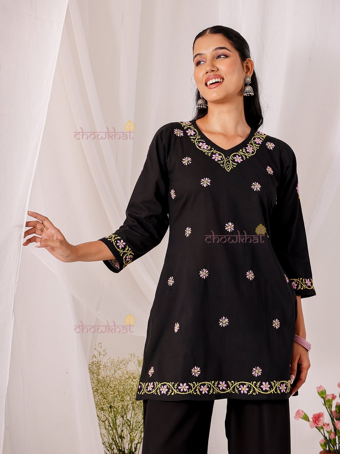 Neer Cotton Multi Color Short Chikankari Kurti - Chowkhat Lifestyle