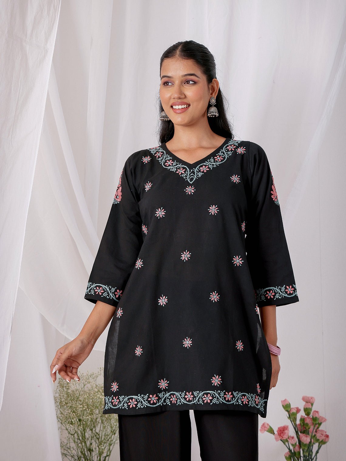 Neer Cotton Multi Color Short Chikankari Kurti - Chowkhat Lifestyle