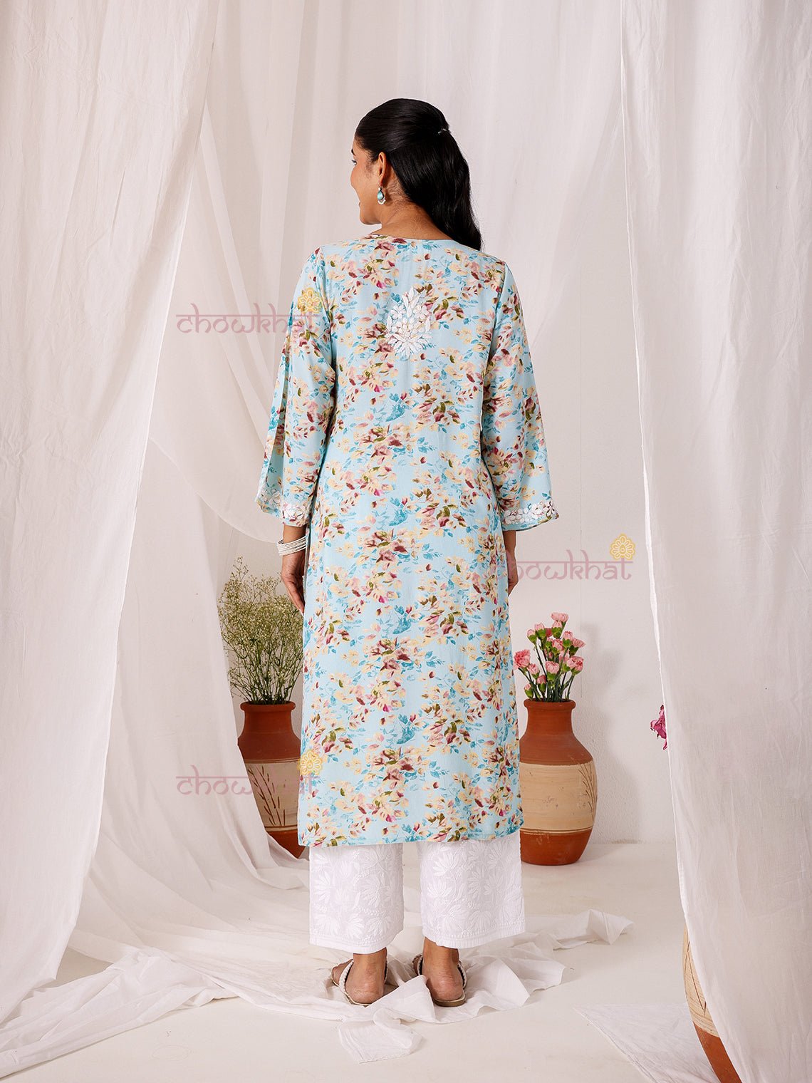 Ishani Rayon Printed Straight Chikankari Kurti - Chowkhat Lifestyle