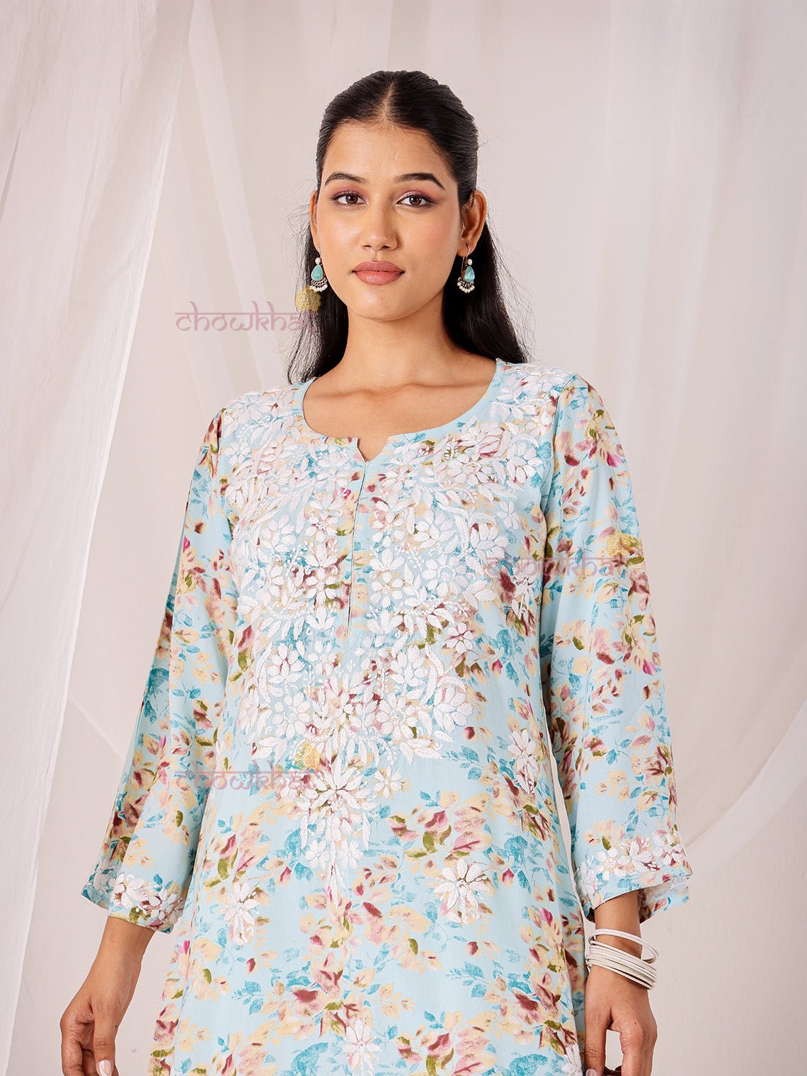 Ishani Rayon Printed Straight Chikankari Kurti - Chowkhat Lifestyle