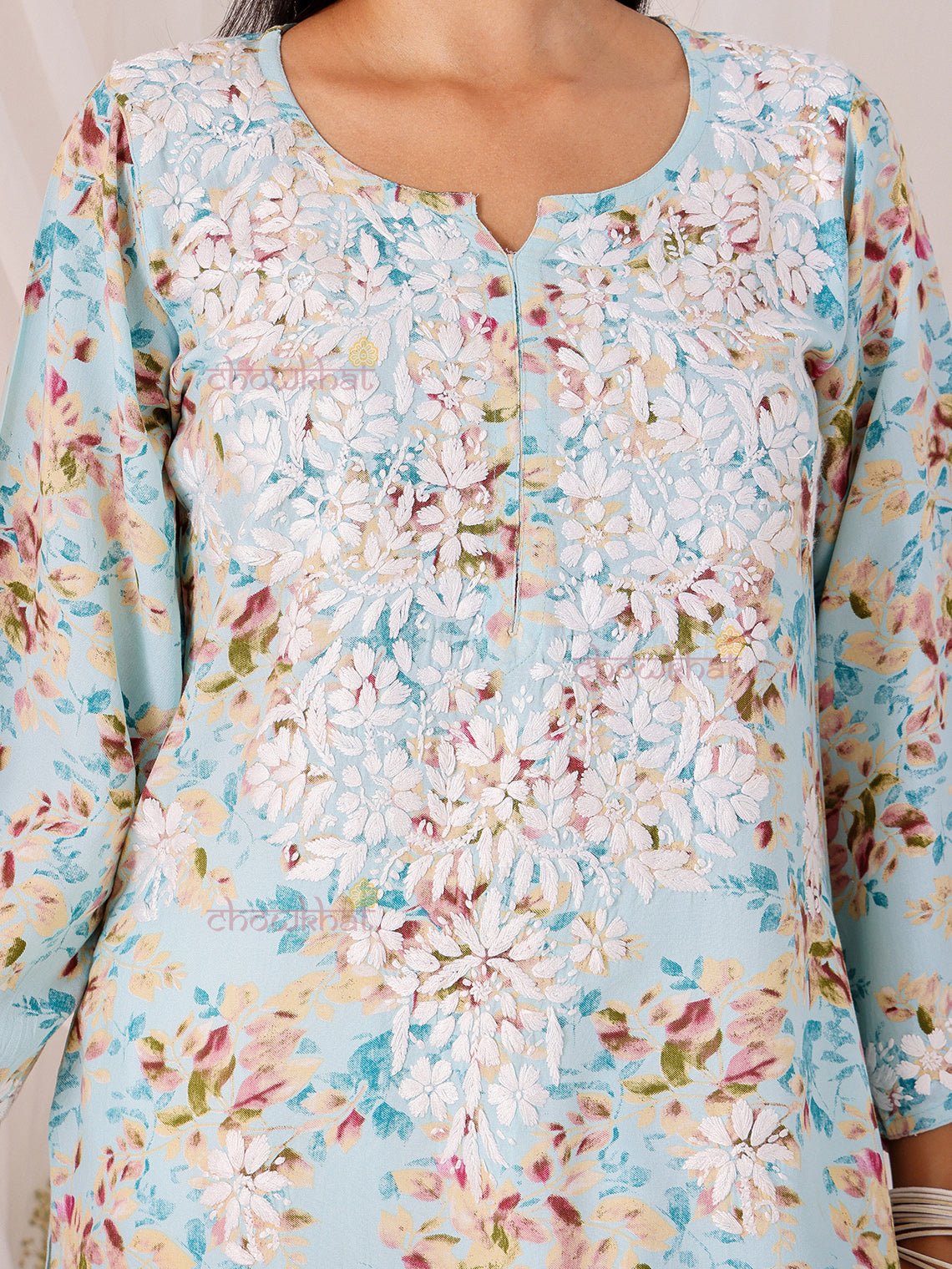 Ishani Rayon Printed Straight Chikankari Kurti - Chowkhat Lifestyle