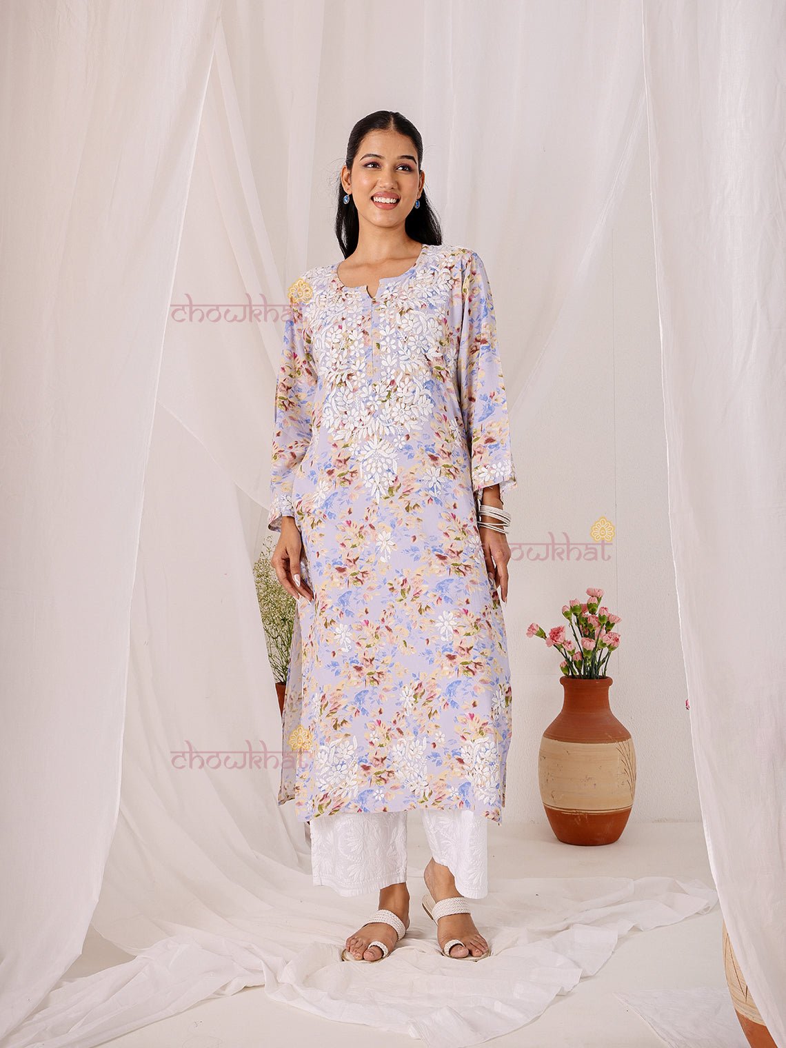Ishani Rayon Printed Straight Chikankari Kurti - Chowkhat Lifestyle