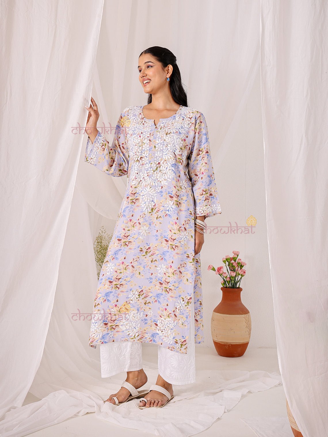 Ishani Rayon Printed Straight Chikankari Kurti - Chowkhat Lifestyle