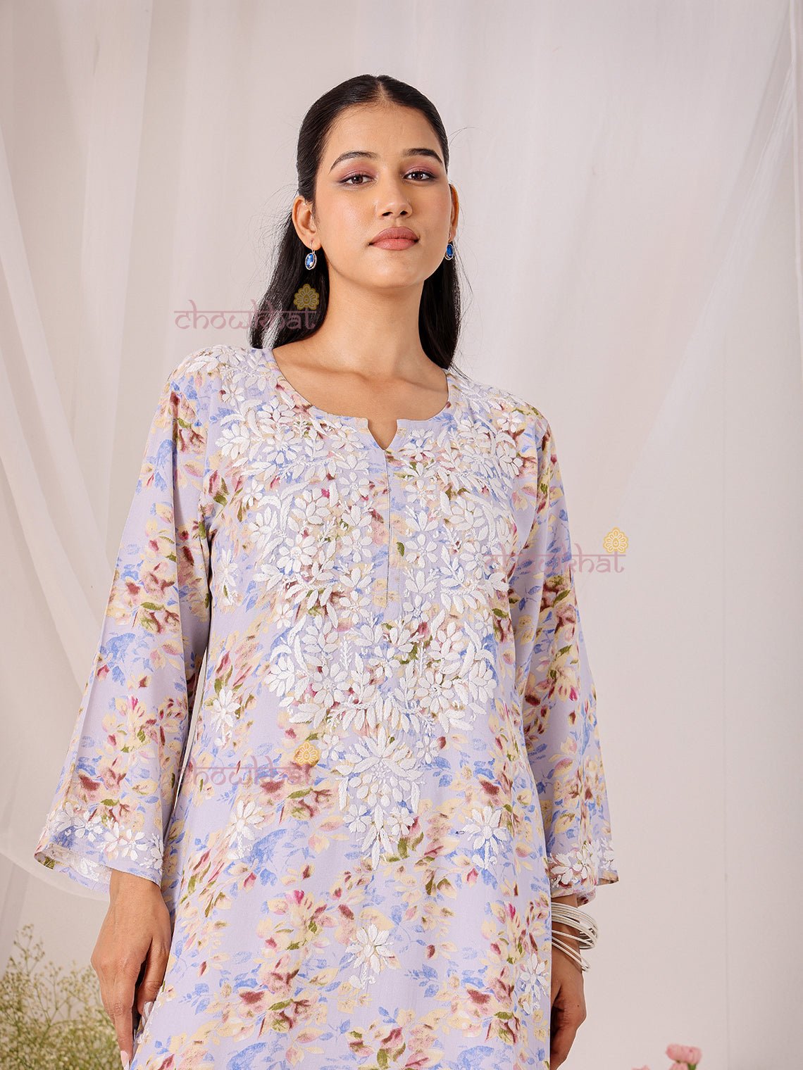 Ishani Rayon Printed Straight Chikankari Kurti - Chowkhat Lifestyle