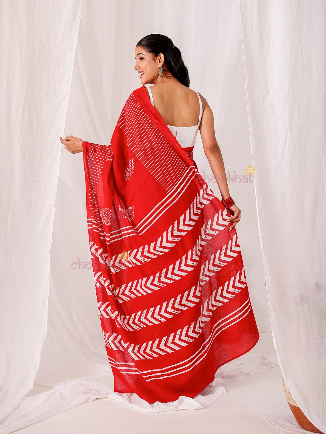 Bela Pre - Draped Hand Printed Mul Cotton Saree - Chowkhat Lifestyle
