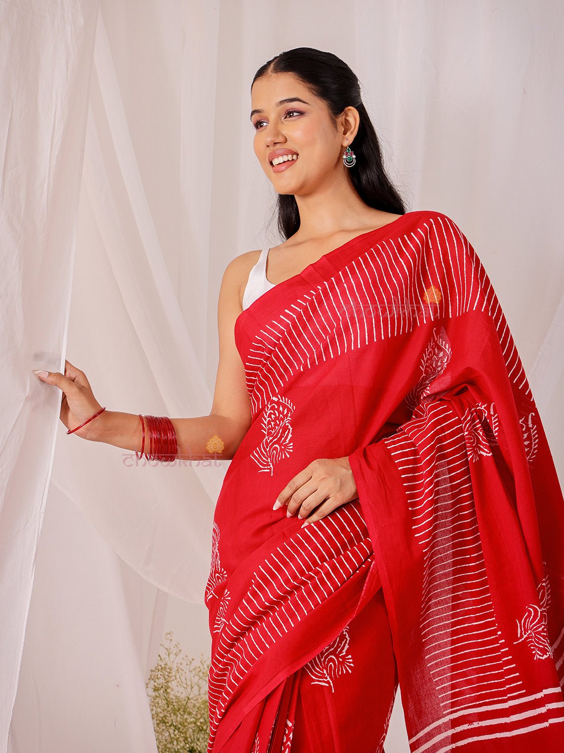 Bela Pre - Draped Hand Printed Mul Cotton Saree - Chowkhat Lifestyle