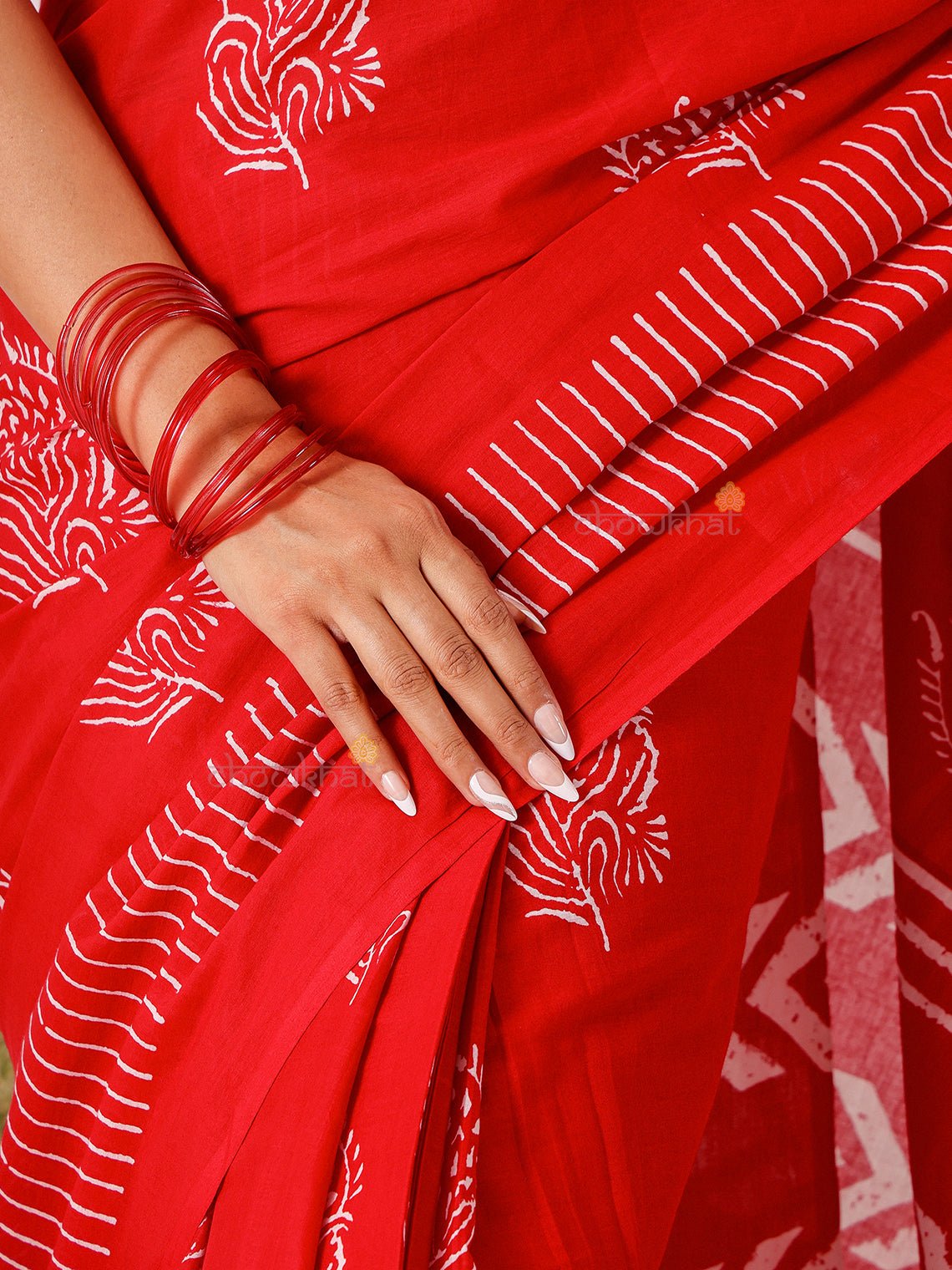 Bela Pre - Draped Hand Printed Mul Cotton Saree - Chowkhat Lifestyle