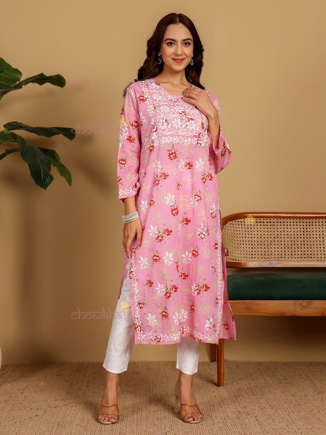 Mouni Mul Cotton Angrakha Hand Embroidered Chikankari Kurti - Chowkhat Lifestyle