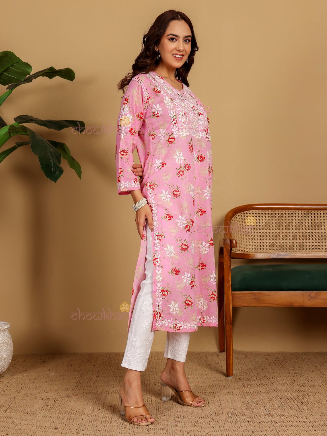 Mouni Mul Cotton Angrakha Hand Embroidered Chikankari Kurti - Chowkhat Lifestyle